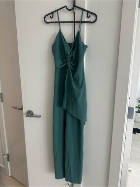 Emerald Green Tie-Front Spaghetti Strap Jumpsuit